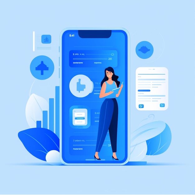 Photo woman with tablet and smartphone vector illustration in a flat style