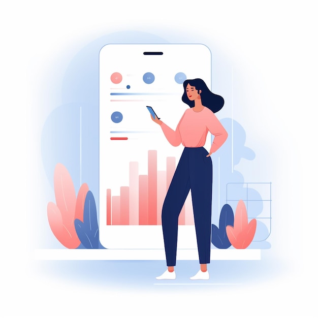 Woman with tablet and smartphone Vector illustration in a flat style