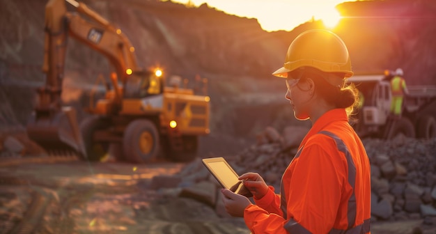 Woman with tablet at work site