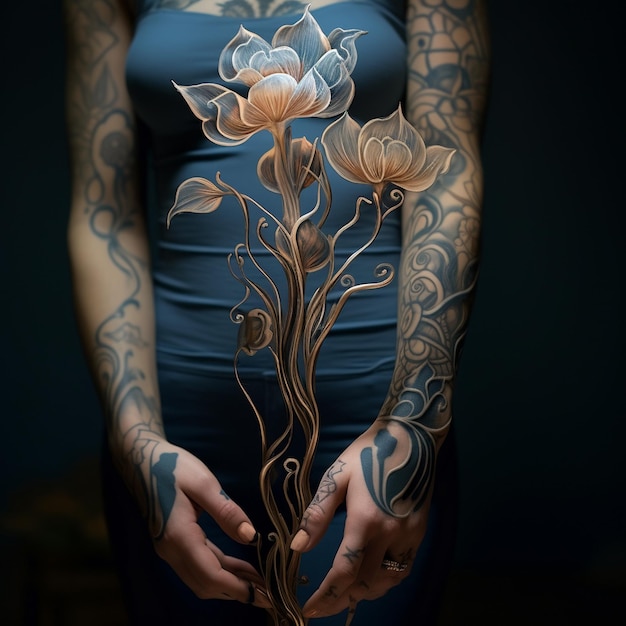 a woman with a tattoo of flowers on her arm