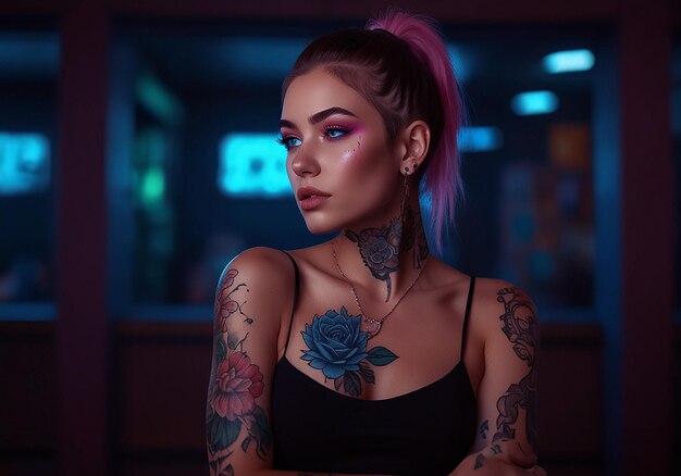 Photo a woman with a tattoo on her arm and a flower on her arm