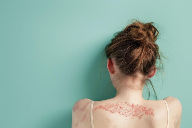 Photo a woman with a tattoo on her back is looking at the camera