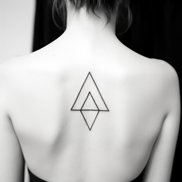 женщина с татуировкой на спине с треугольником на спине