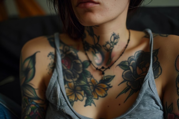 Woman with tattoo on her body