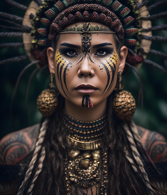 顔にタトゥーがあり、顔に「部族」と書かれている女性