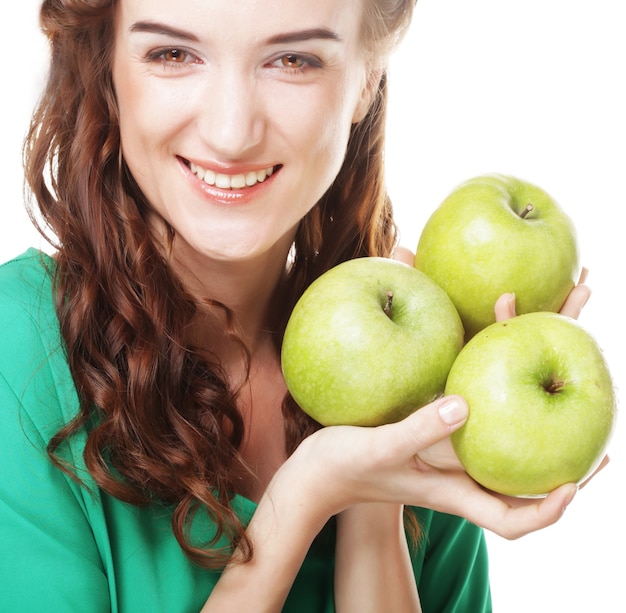 Woman with three apples