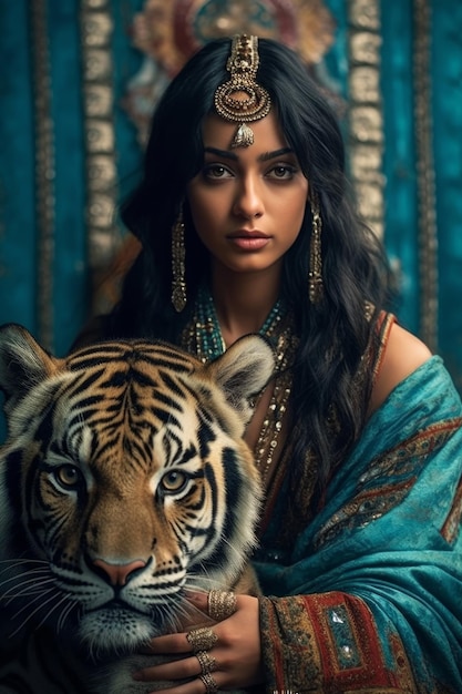 A woman with a tiger on her chest