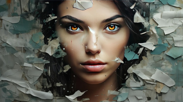 Woman with Torn Paper Photo Effect AI generated image