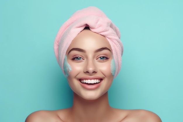 A woman with a towel on her head and a towel on her head