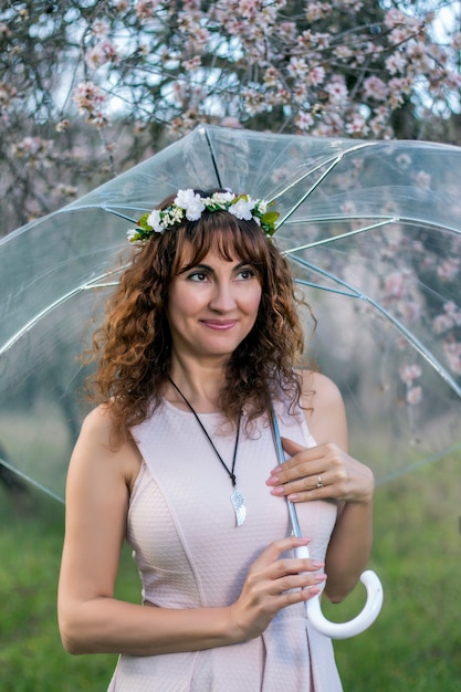 Woman with transparent umbrella