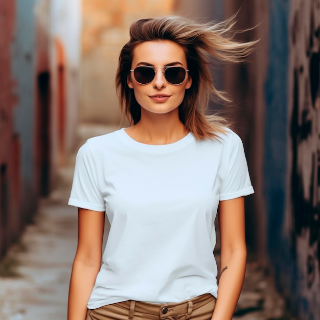 Woman with tshirt template Mockup