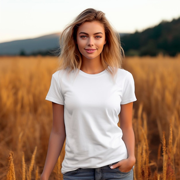 Woman with tshirt template Mockup