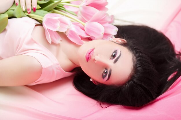 Woman with tulip bouquet