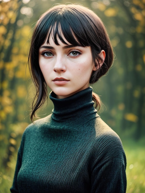 A woman with a turtleneck and a turtleneck