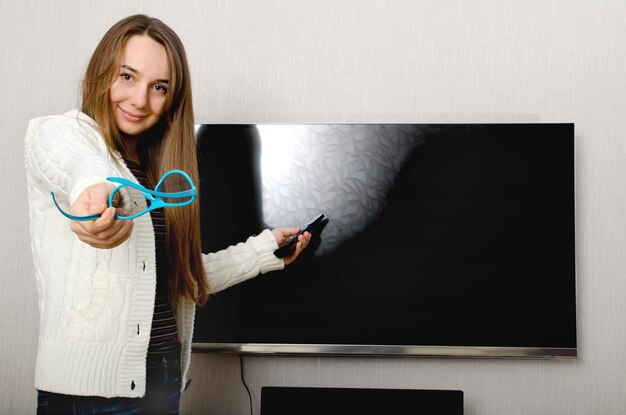 Woman with tv