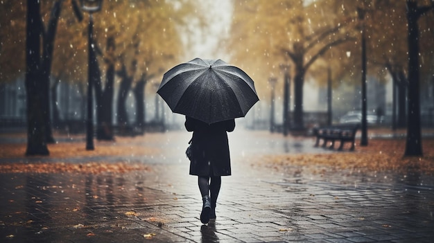 woman with an umbrella in the city in the autumn in the rain