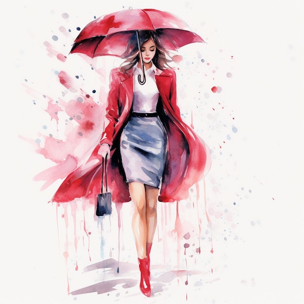 Woman With Umbrella Clipart Watercolor Rain Clipart