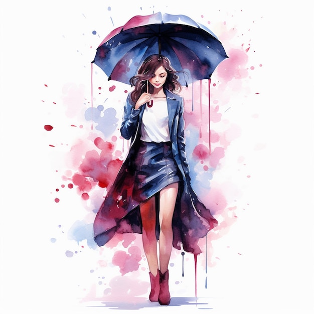 Woman With Umbrella Clipart Watercolor Rain Clipart