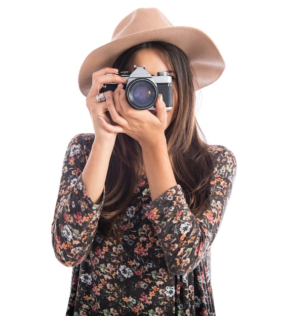 Woman with vintage camera