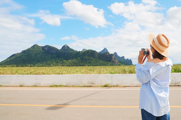 woman with a vintage camera.