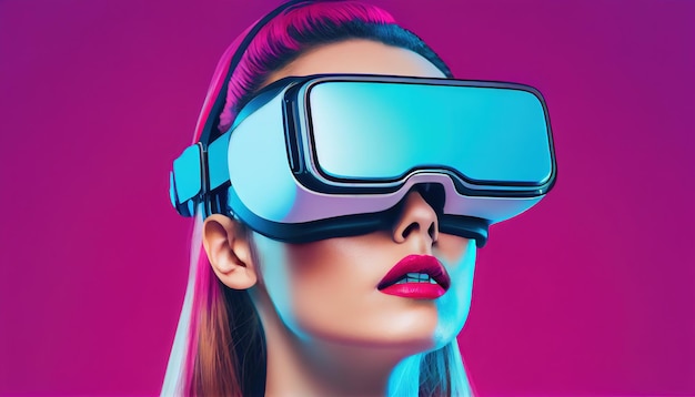 Woman with virtual glasses on blue background photo