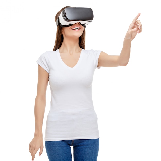 Woman with virtual reality goggles