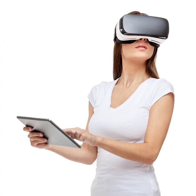 Woman with virtual reality goggles