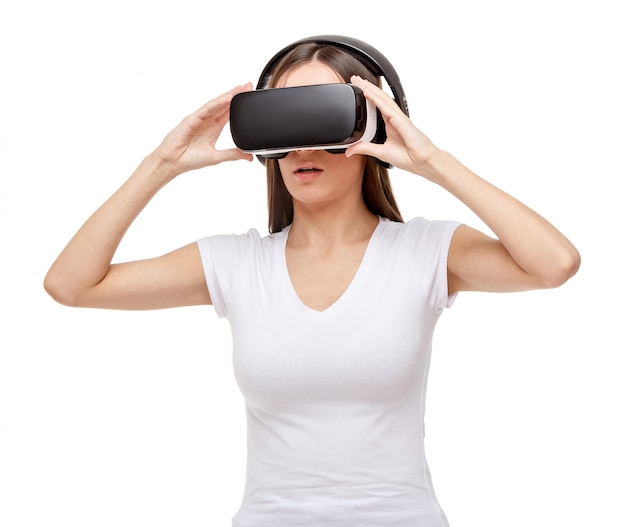 Woman with virtual reality goggles