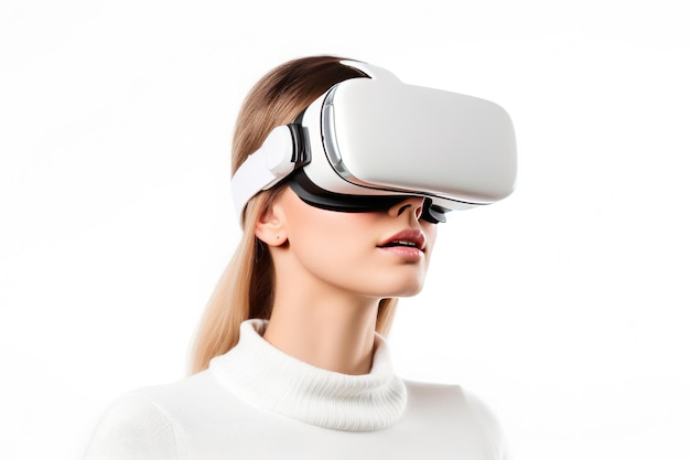 Woman with VR glasses isolated on white