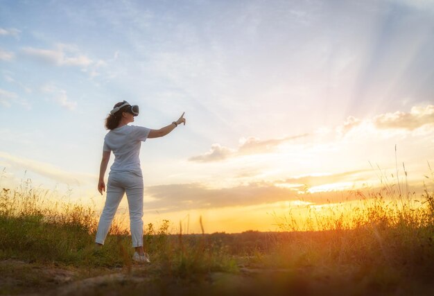 Woman with VR virtual reality goggles