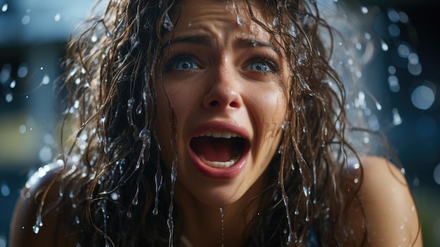 a woman with water dripping off her hair