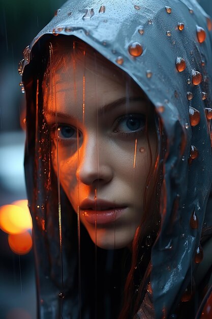 a woman with water drops on her face