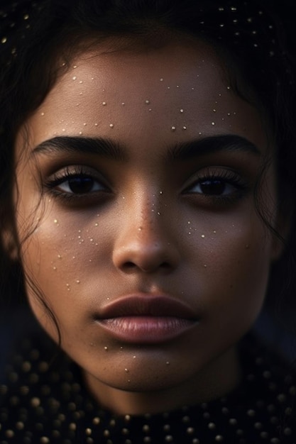 A woman with water drops on her face