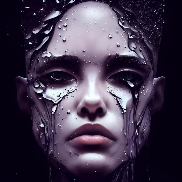 A woman with water drops on her face