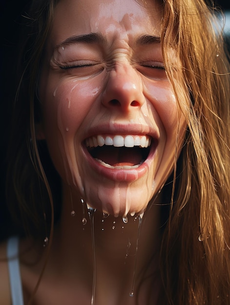 a woman with water on her face