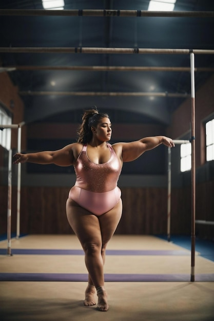 a woman with a weightlifter on the chest