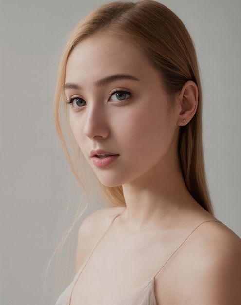 A woman with a white dress and a gold hoop earrings