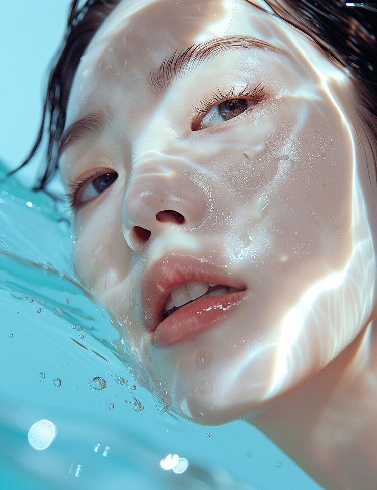 a woman with a white face under water with the words quot natural quot on the face