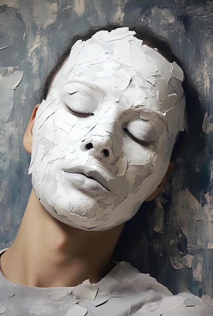 a woman with a white facial mask on laying down