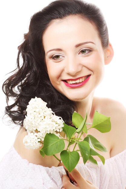 Woman with white flowers