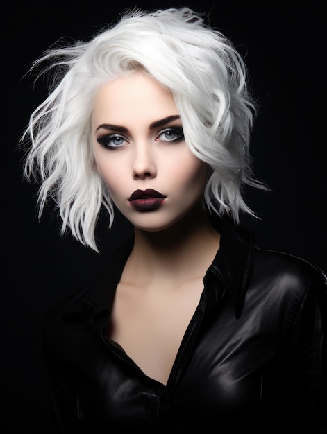 A woman with white hair and dark makeup