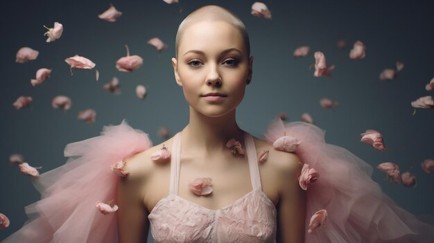 Woman With White Hair in Pink Dress World Cancer Day