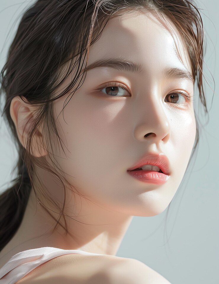 a woman with a white shirt and a brown hairline