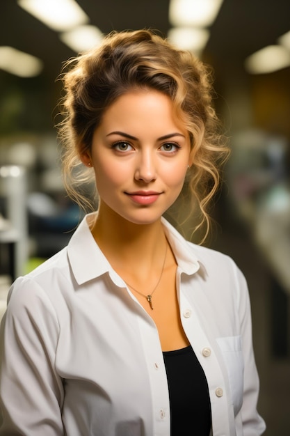 Woman with white shirt and necklace on Generative AI