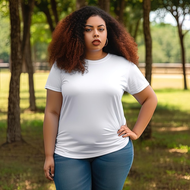 Photo a woman with a white shirt that says 