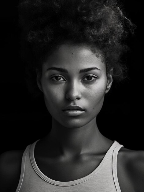 Photo a woman with a white tank top and a black and white shirt