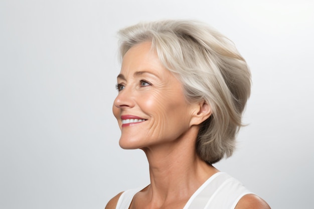 a woman with a white top and a white tank top