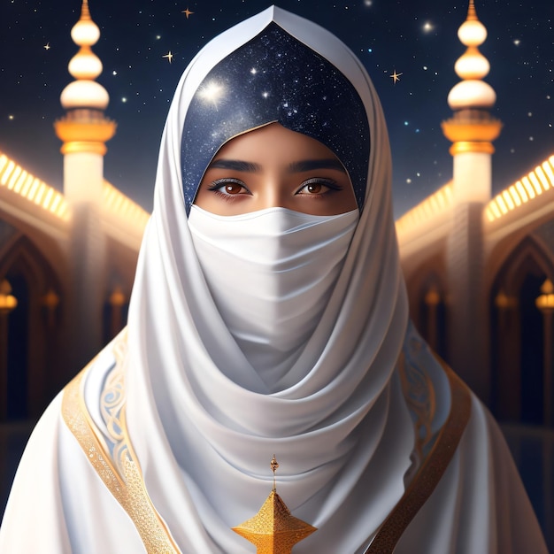 A woman with a white veil and a star on her face