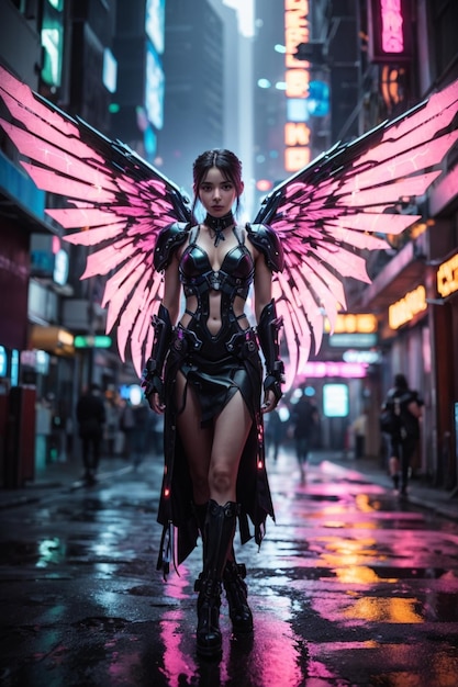 Женщина с крыльями, у которых есть крылья с надписью "ангел"