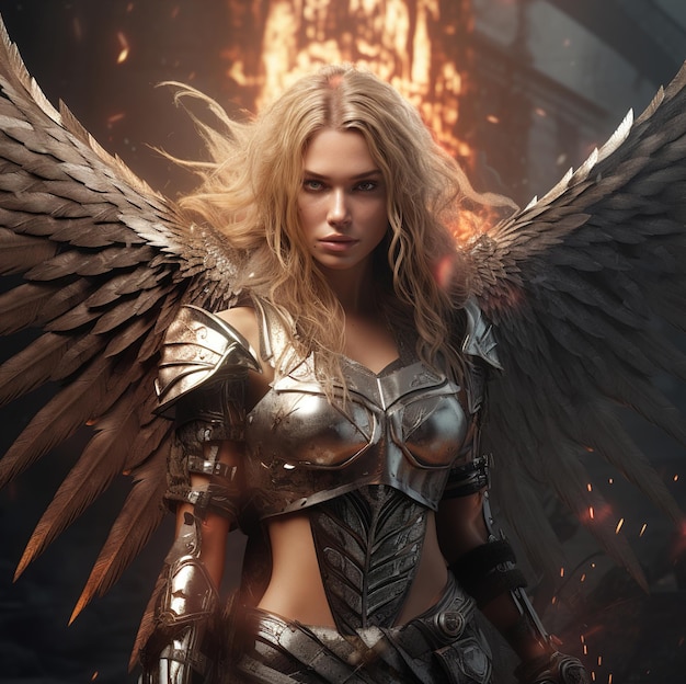 天使という文字が入った翼を持った女性